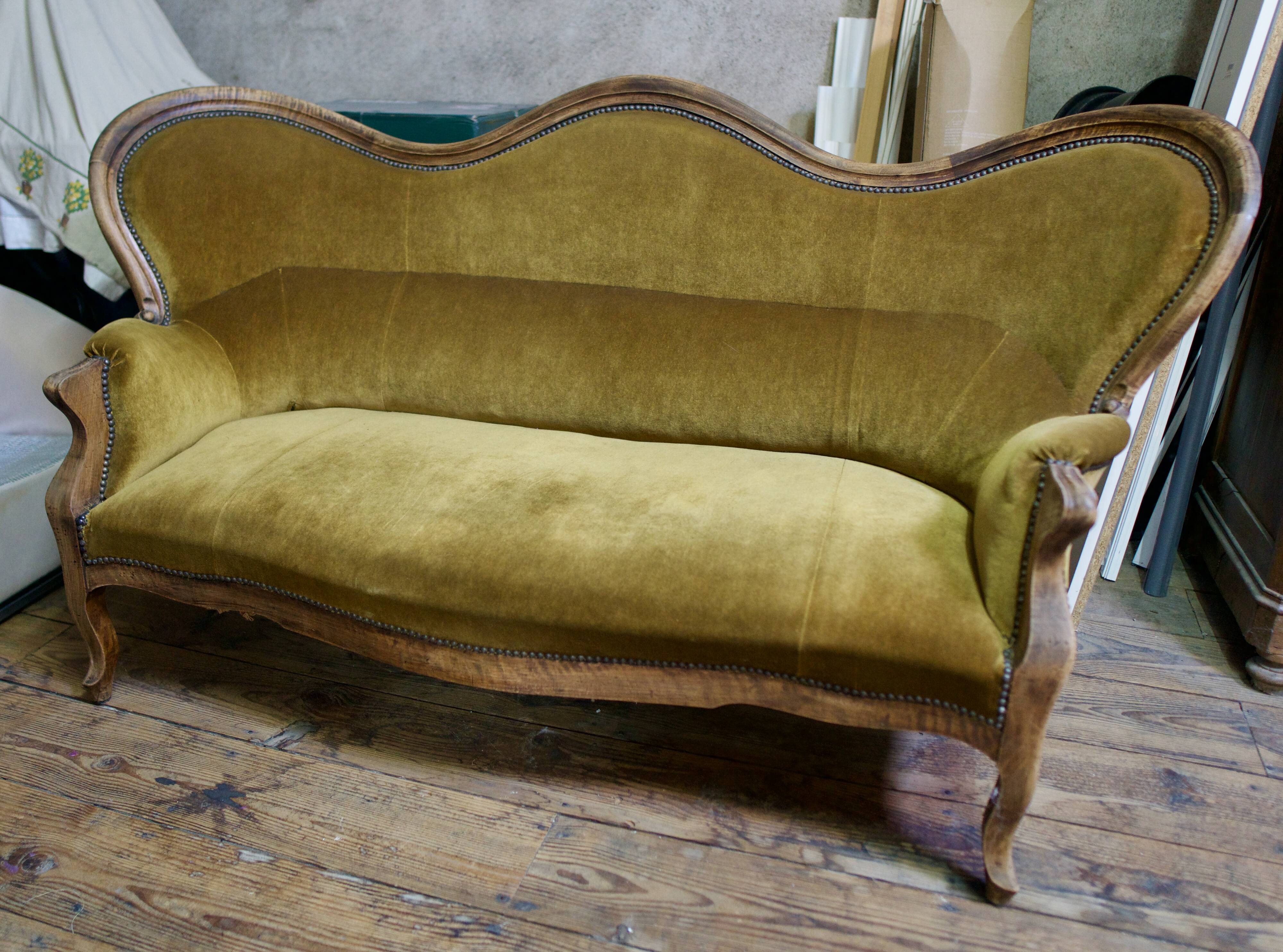 Louis-Philippe 3-seater velvet sofa - 19th century