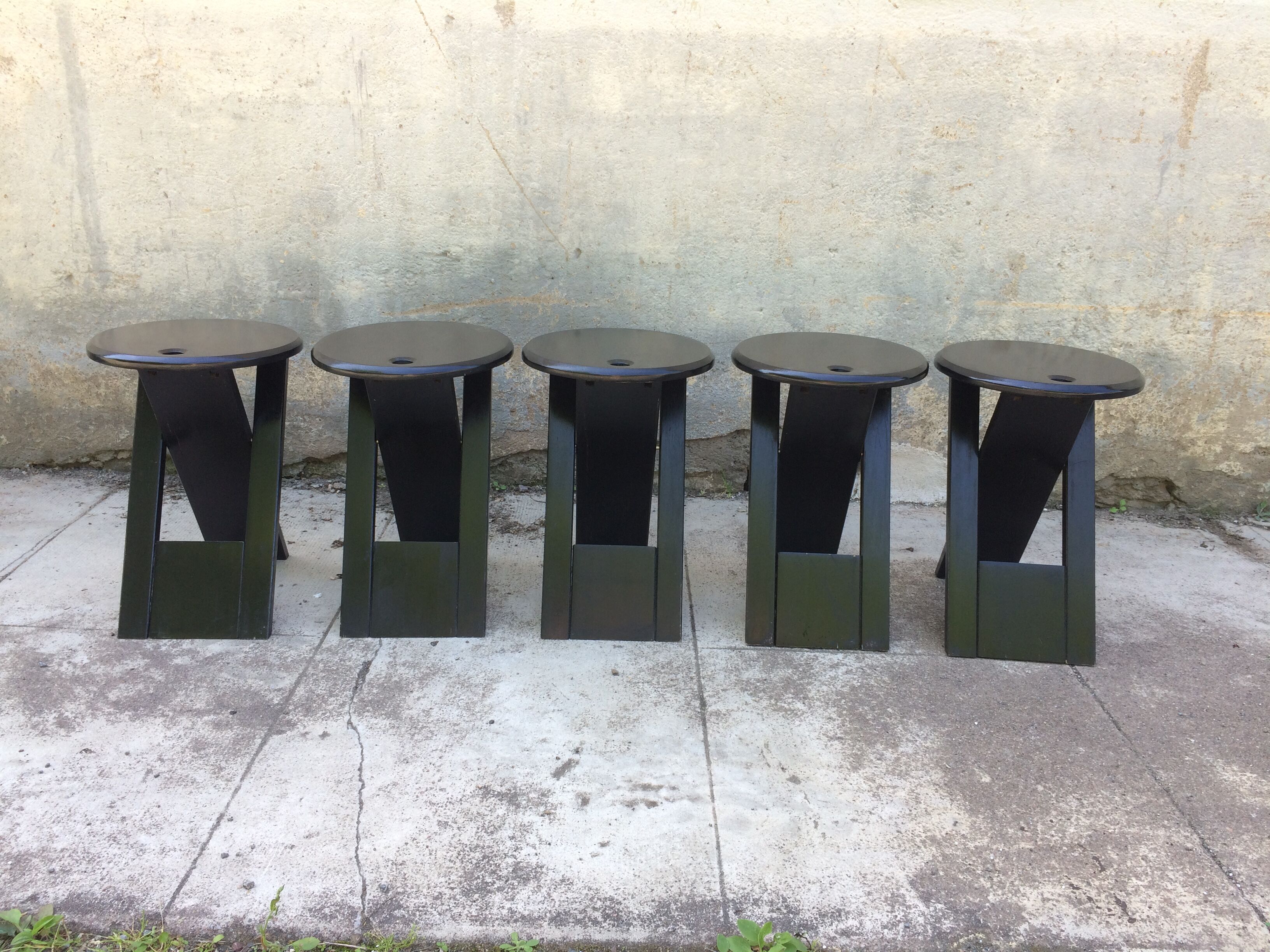 Set of 5 folding Suzy stools by Adrian Reed, black