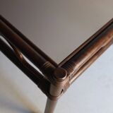 Dark rattan glass coffee table | 1980s