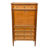 Secretary with drop-leaf in Louis XVI style, made of solid wood and brass, desk/commode.