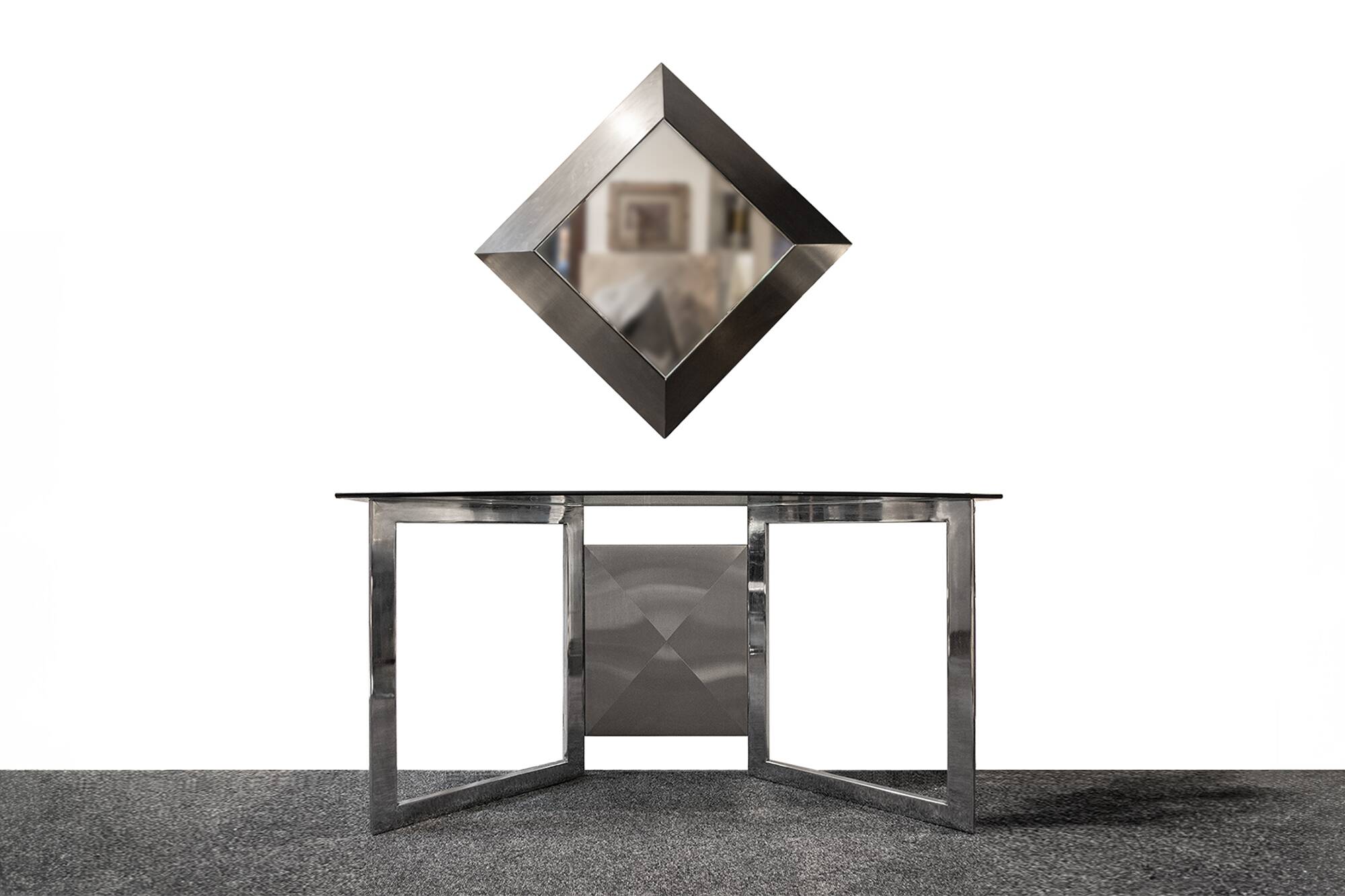 Console et miroir space age en acier et verre, années 1970