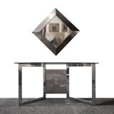 Elegante Console space age con specchio in acciaio e vetro Anni 70