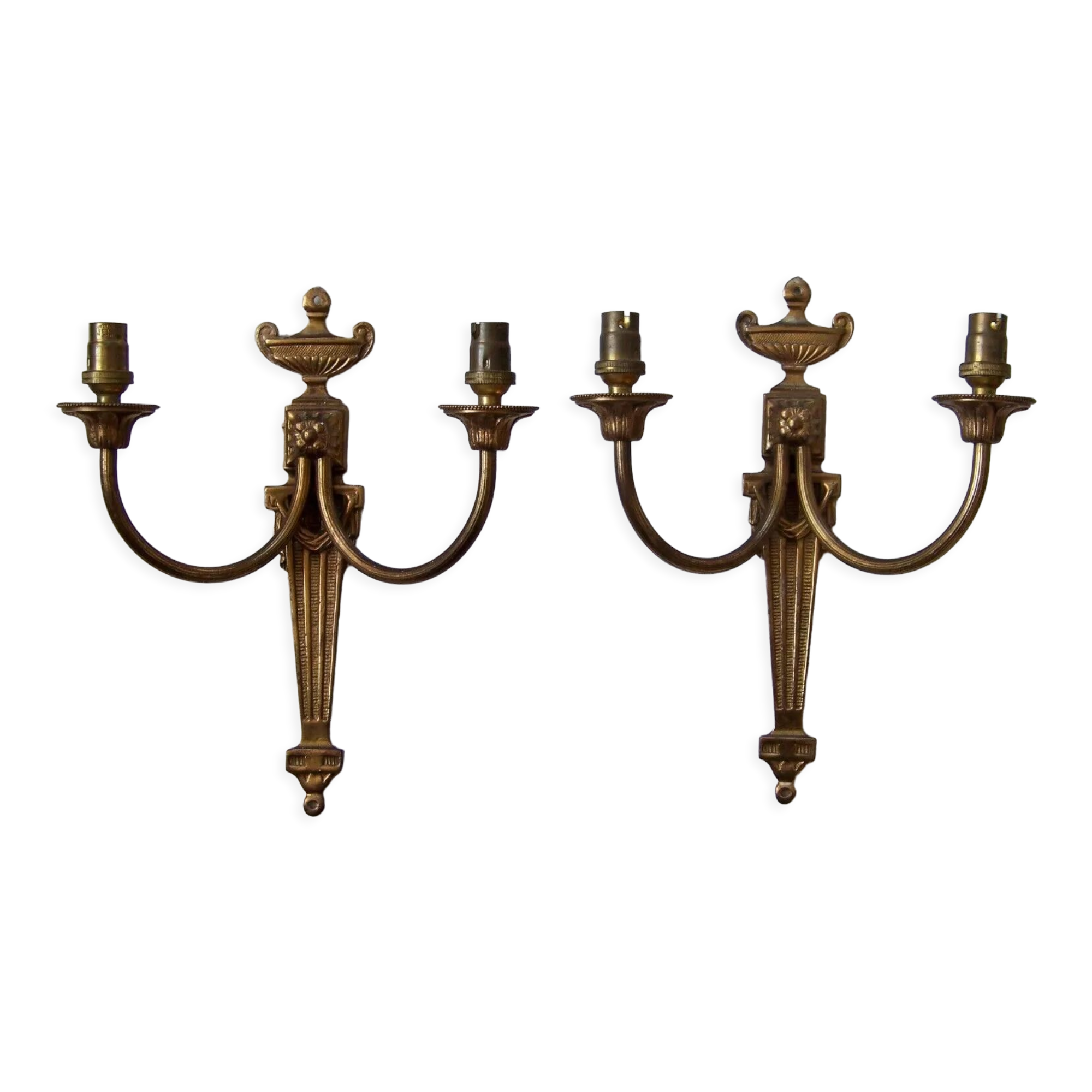 Pair french vintage empire style bronze double wall lights