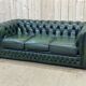 Chesterfield 3-seater sofa in green leather from the 80s