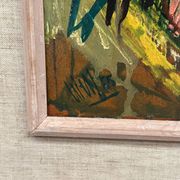 Original Swedish Oil on Panel – "Pink Flower" by Owe Wessbohn – Signed – Vintage and Framed – 69 × 51 cm (27.2" × 20.1")