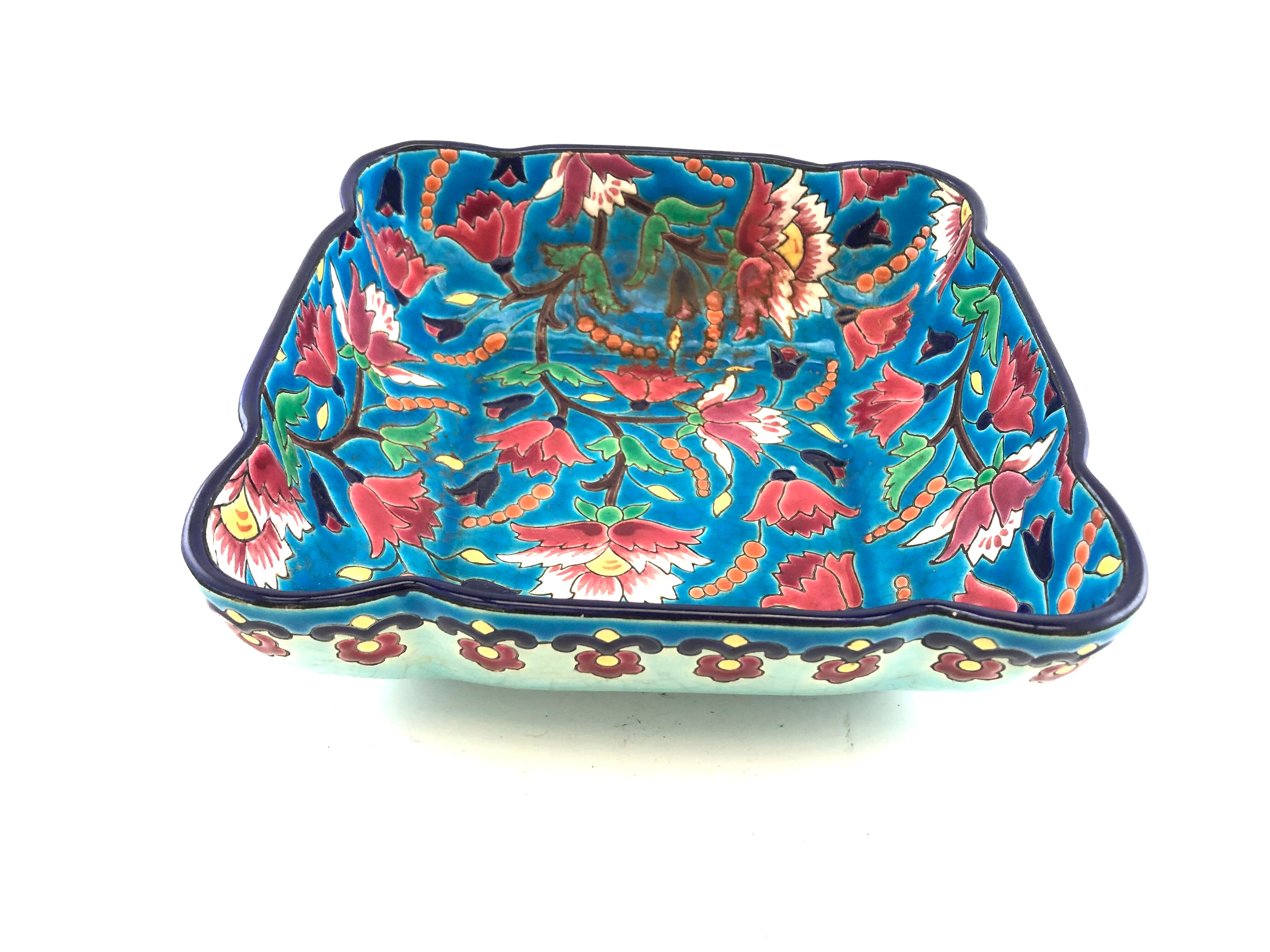 Square cut in blue Longwy enamels