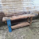 Old oak and beech workbench with its press