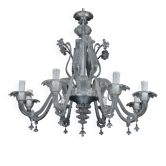 1940s Vintage Murano Clear Glass Chandelier, Classic Italian Art Glass