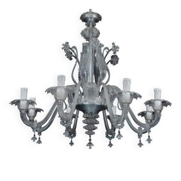 Chandelier en verre clair Murano vintage des années 1940, verre d'art italien classique