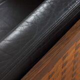 Poul Cadovius "Governor" sofa in rosewood and black leather, Denmark, 1960s.