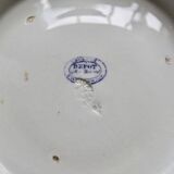 Old basin in white and purple earthenware - Floral decoration