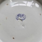 Old basin in white and purple earthenware - Floral decoration