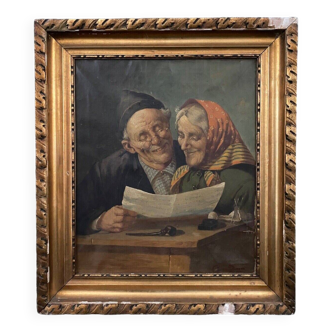 Oil on canvas Salvatore Maresca Old couple reading