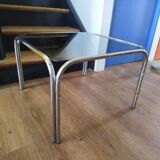 Italian design coffee table with chrome metal and smoked glass from the 1970s.