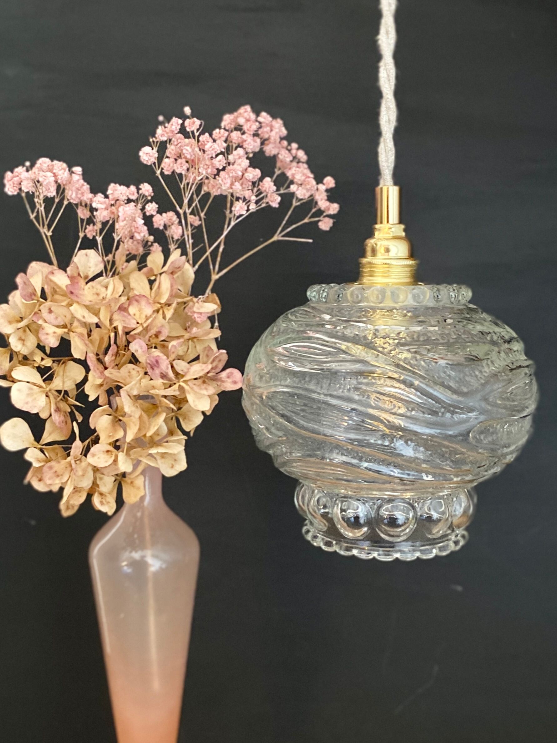 Vintage molded glass globe pendant light