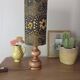 Vintage turned wood table lamp, ethnic chic wax drum lampshade
