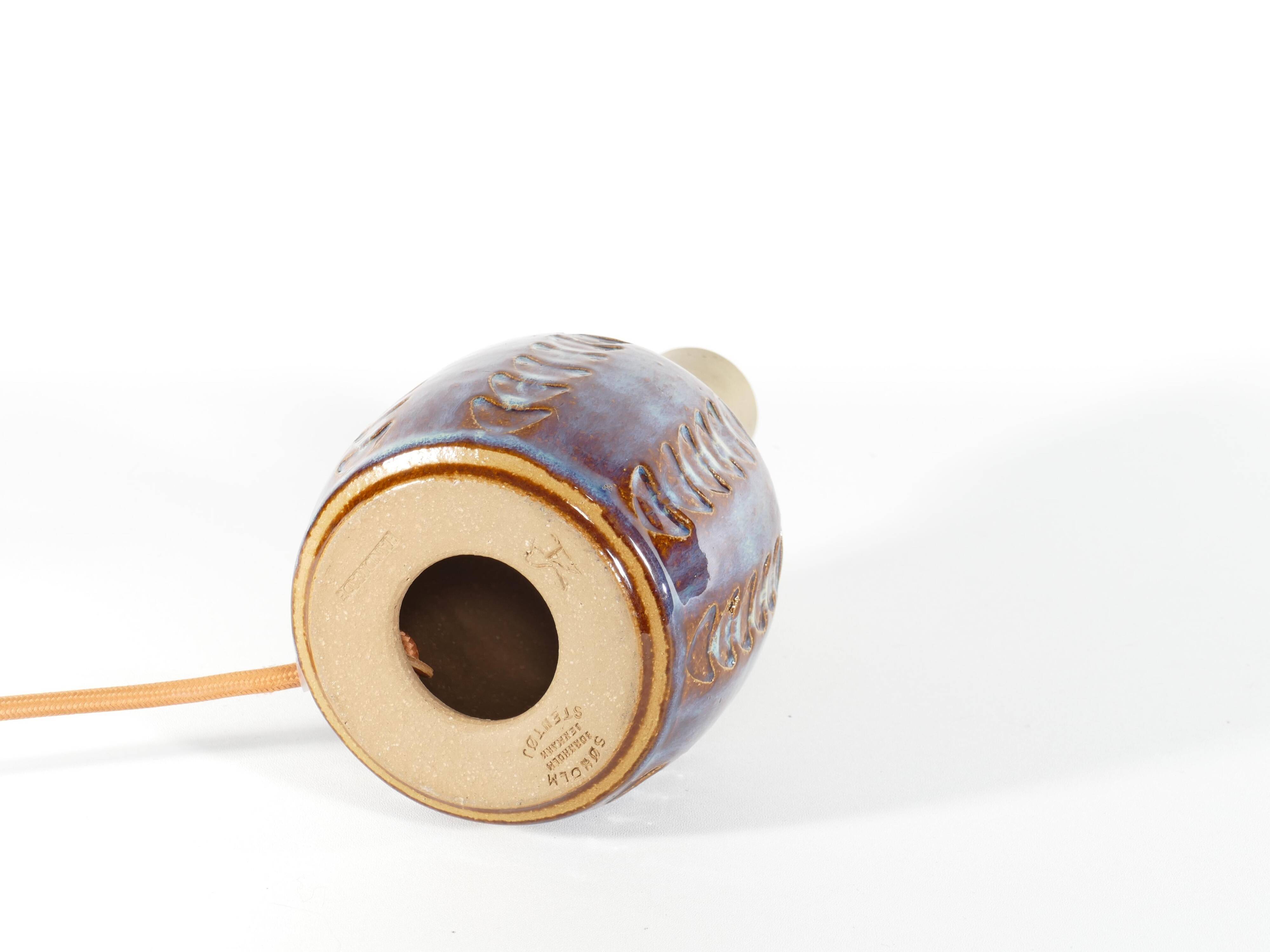 Scandinavian Modern Blue Glazed Stoneware Table Lamp, Søholm Stentøj, 1960s