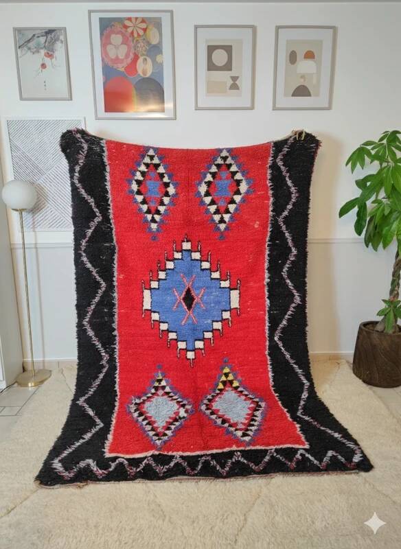 Vintage handmade Boucherouite Berber rug