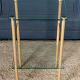 Bedside table 1980 golden metal 2 glass tops