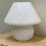 Vintage white swirl glass mushroom lamp – Italian style opaline table lamp. 1970