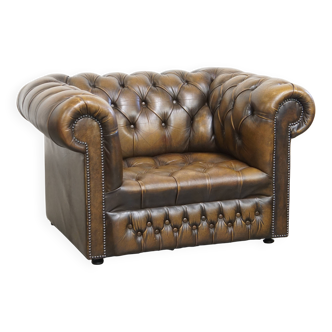 Fauteuil Chesterfield vintage en cuir de vache anglais