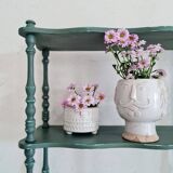Etagère ancienne bois tourné rénovée verte