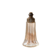 Ancien ustensile de service pour huile en verre strié et métal patiné – Vintage