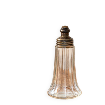 Vintage striped glass and patinated metal oil serving utensil.