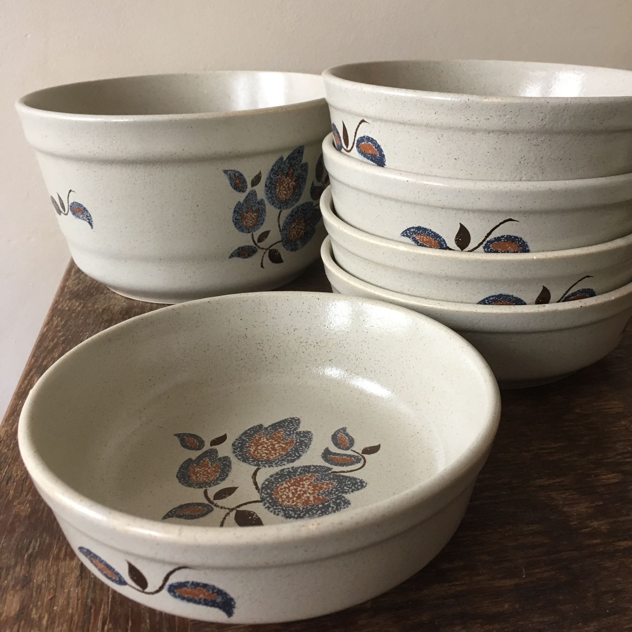 Salad bowl and 5 assorted hollow plates St-Amand Sologne
