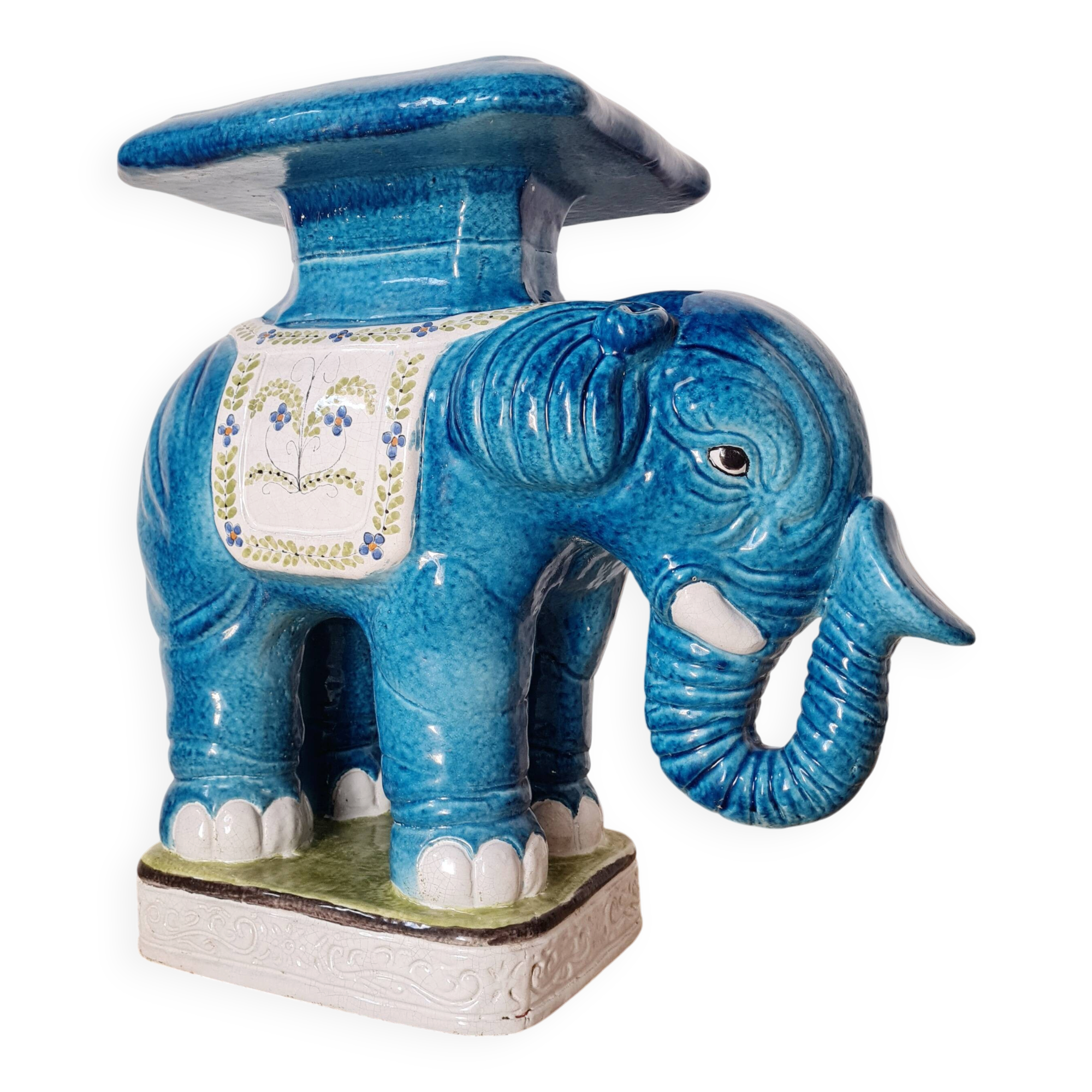 Vintage 1970s ceramic elephant plant stand side table