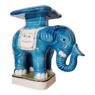 Vintage 1970s ceramic elephant plant stand side table