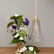 Vintage tulip pendant light in white frosted glass and gold trim