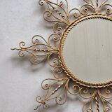 Miroir soleil en métal doré vintage