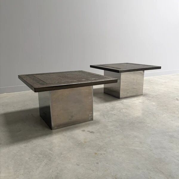 Set Peter Draenert stainless steel and stone coffee tables, 1970s
