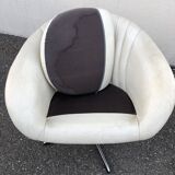 Vintage 70s white leatherette shell armchair