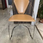 1 Linda armchair chair by Arrben in camel brown leather with a chrome steel frame.