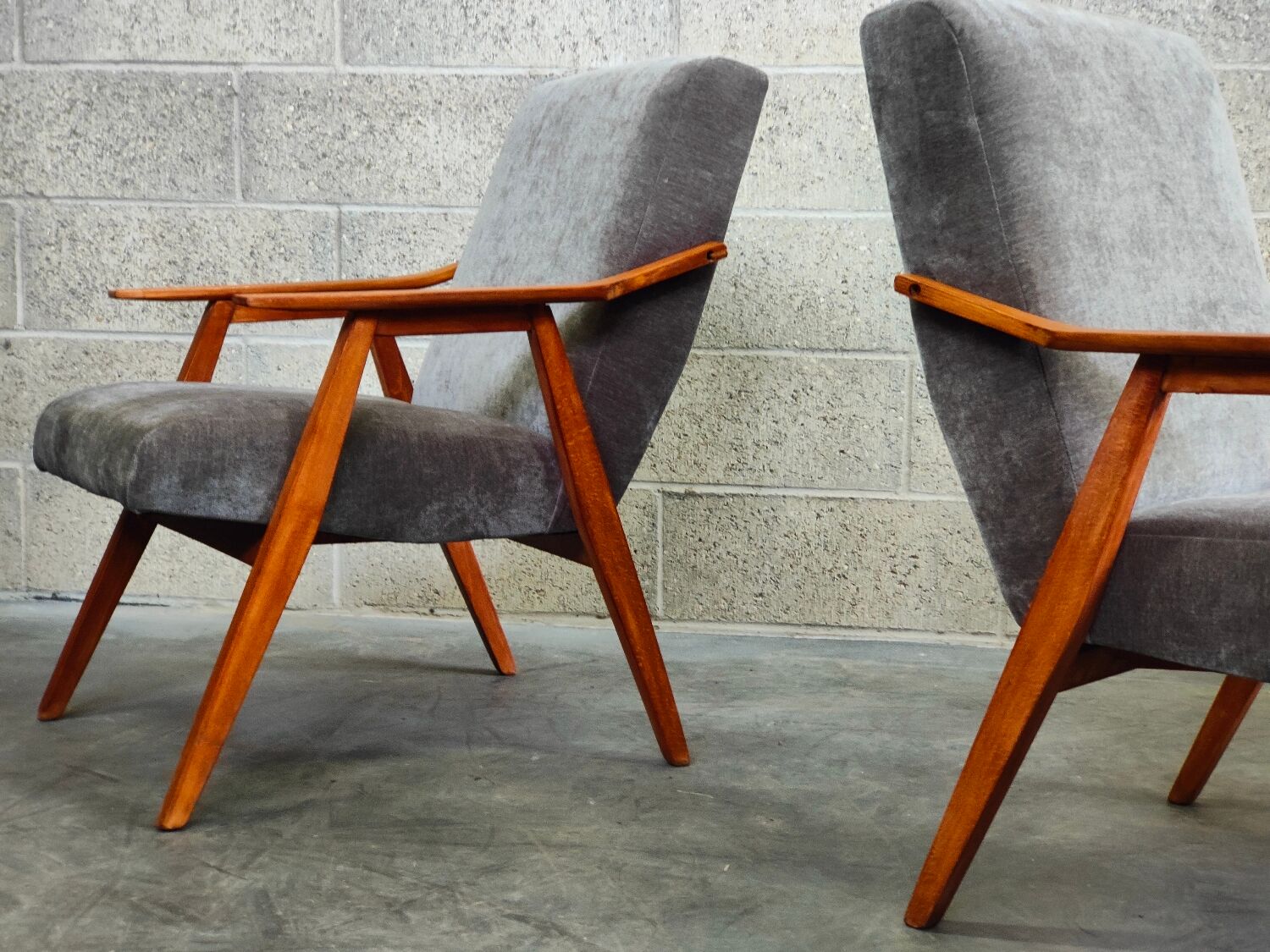 Pair of armchairs czechoslovakian midcentury renovated gray velvet