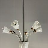 Venetian chandelier in colorless and white murano glass, venini circa 1940