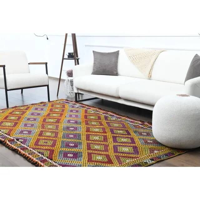 1970s Vintage Turkish Oushak Handmade Wool Cotton Orange Area Rug 160x263