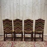 4 chaises de style Louis XIII en bois tournés et velours
