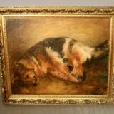 Oil on canvas "Dog resting" framed and signed