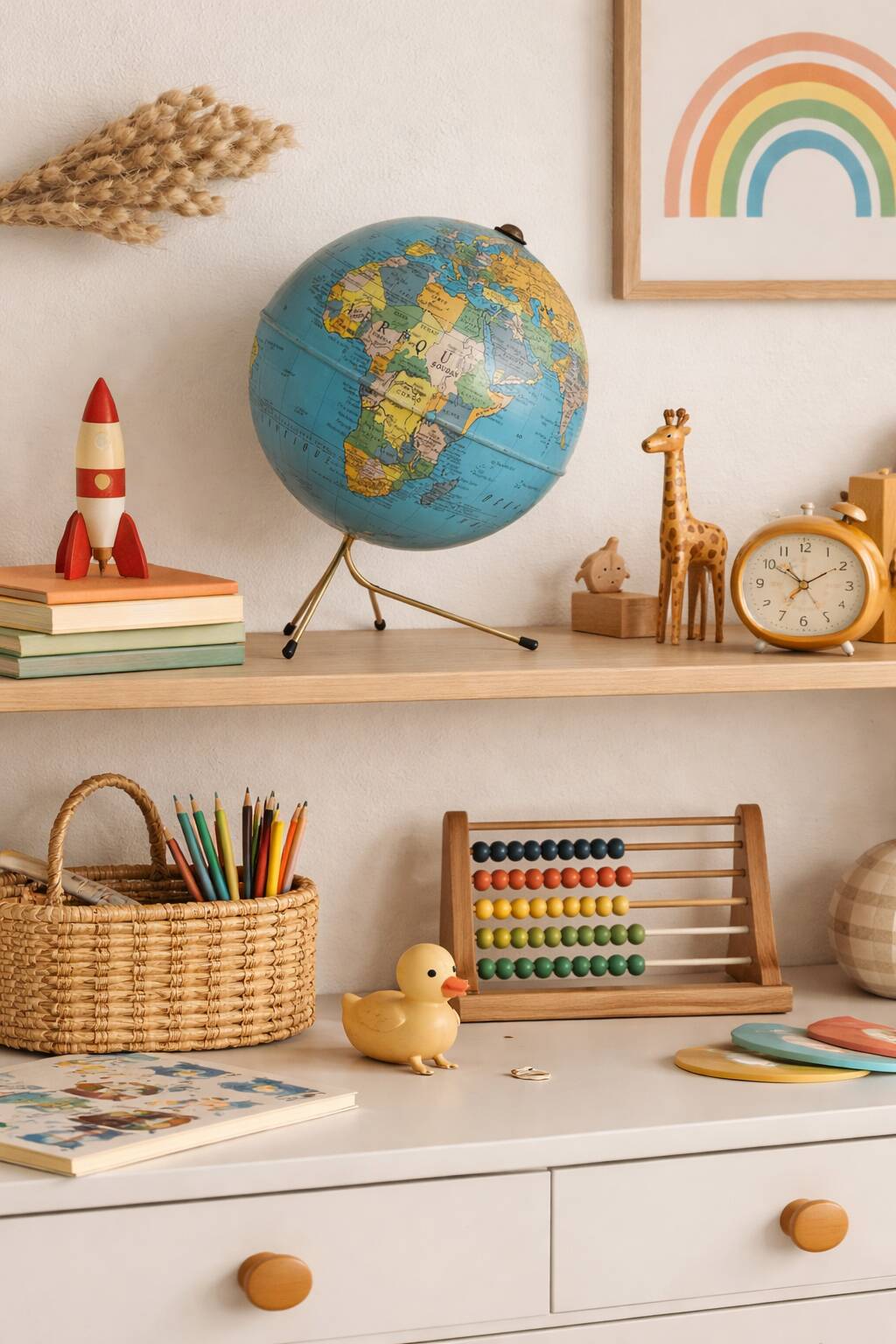 Vintage 1960 golden terrestrial globe by Taride, tripod world map - 28 cm