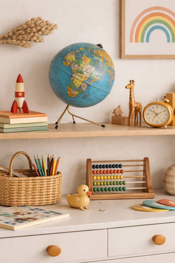 Globe vintage 1960 terrestre doré Taride tripode mappemonde - 28 cm