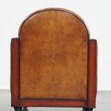 Beautiful, cognac-colored, sheep leather Art Deco design armchair in good condition