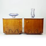 Classical Bedside Tables In Walnut And White Glass, Czechoslovakia 1960s