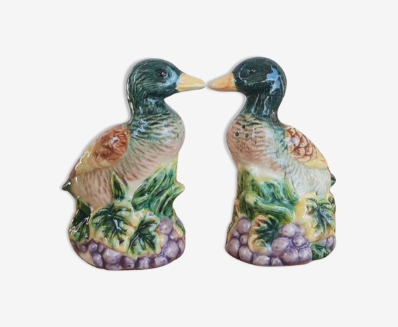 Saliere et poivrier en barbotine canards vintage