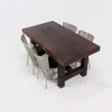 Antique Handcarved Solid Tropical Wooden Dining Table 1920s