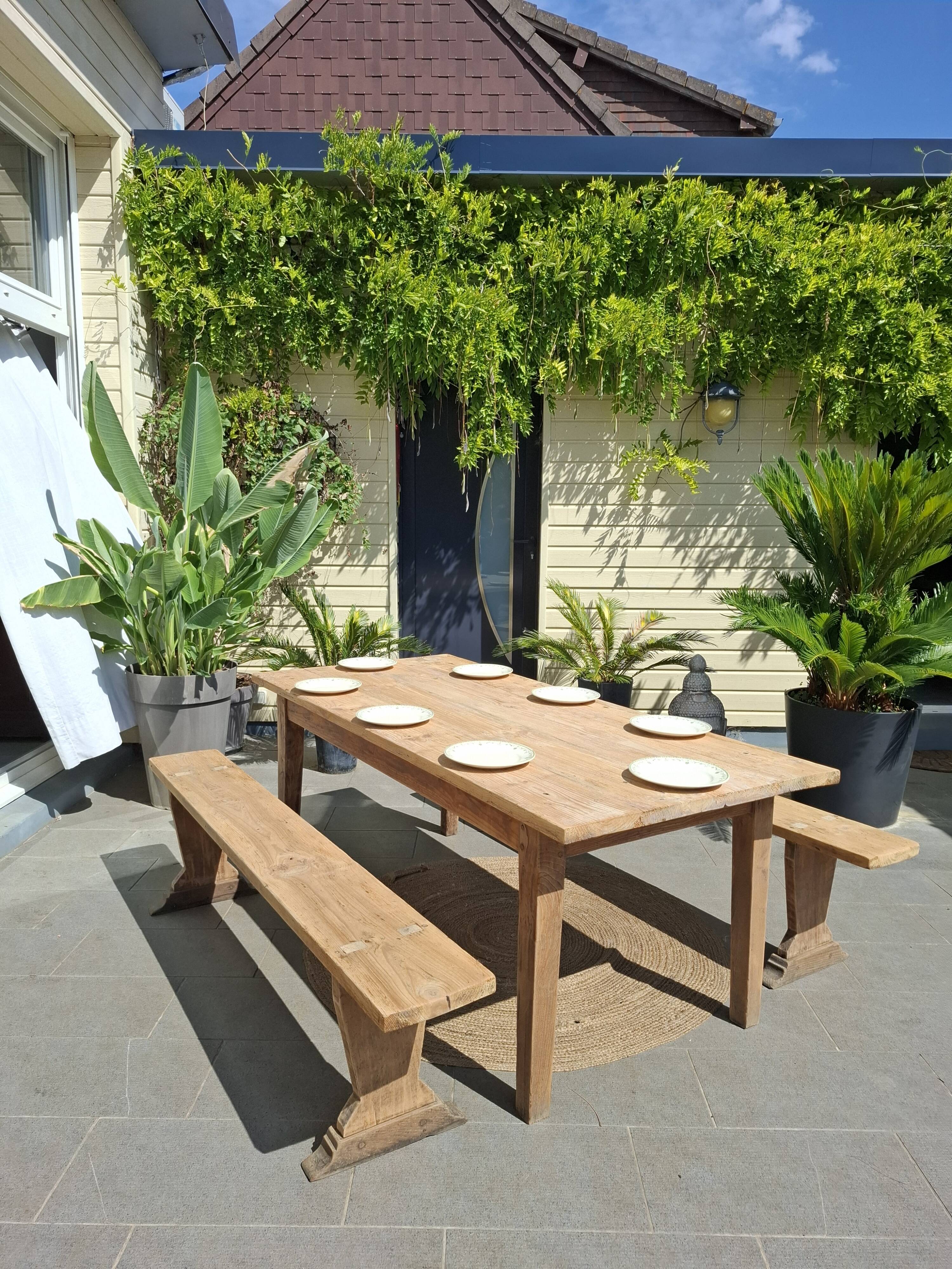 Table de ferme et ses 2 bancs