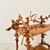 Mid-Century Bar Cart in Brown Burl, Plywood and Root Wood, 1960s