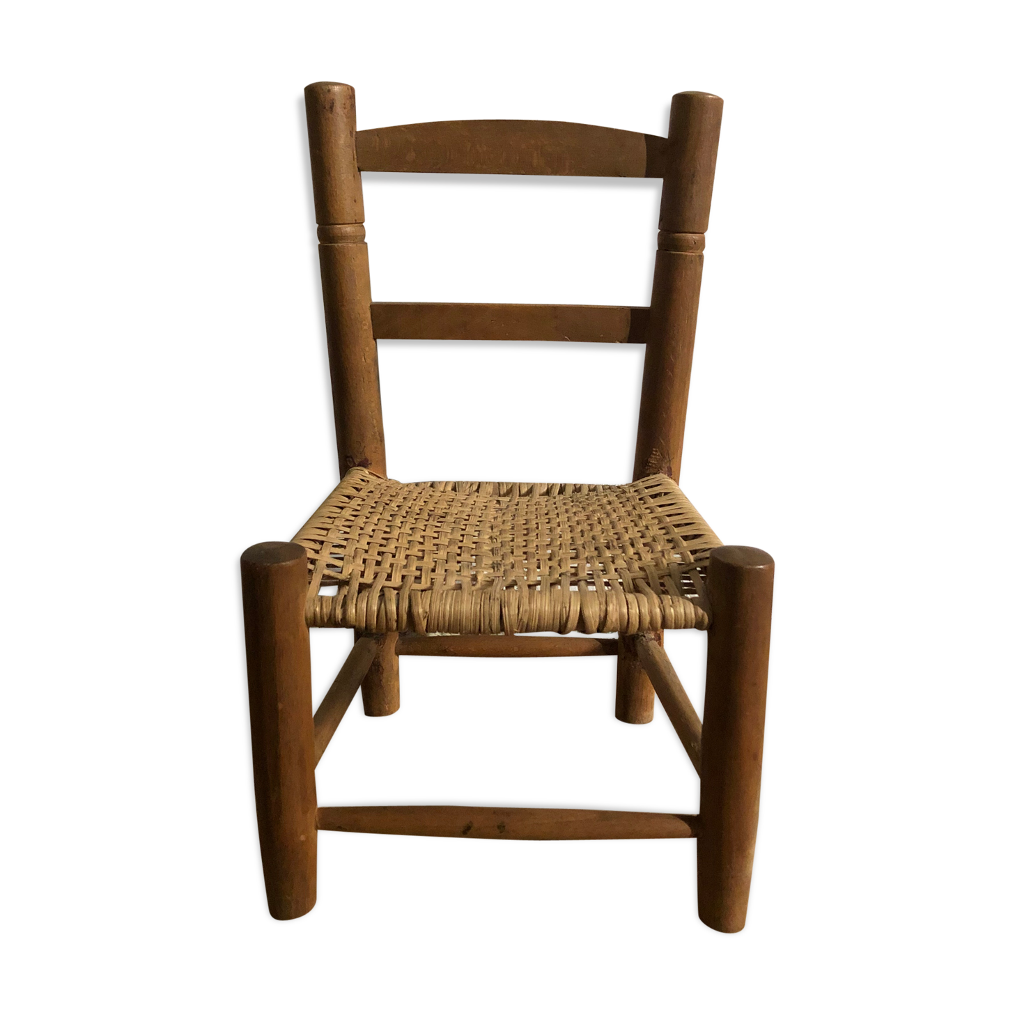 Small vintage children's chair - wood and rattan sluice